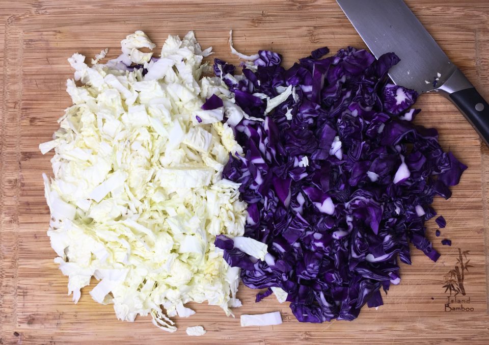 Cabbage is all chopped up and ready to go.