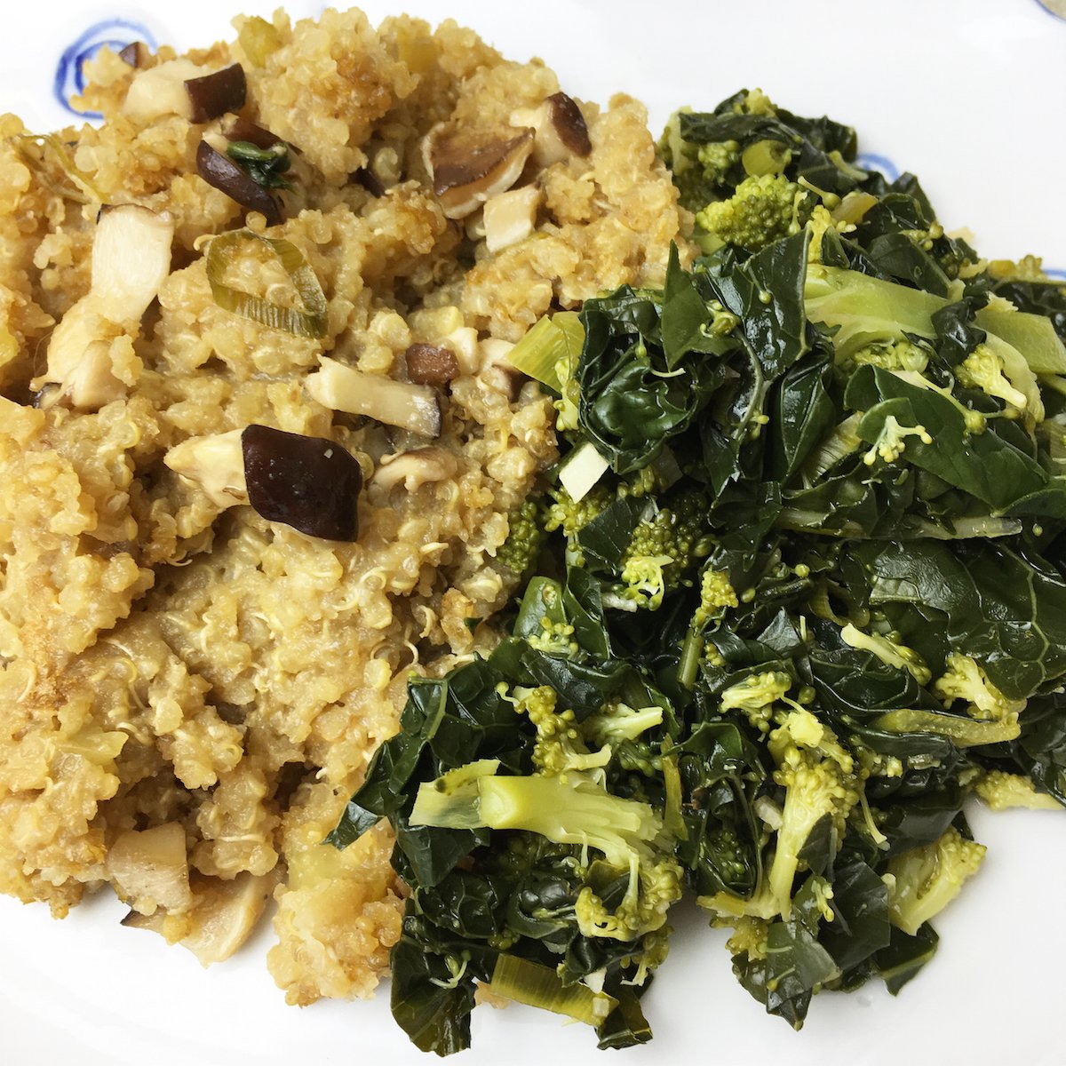 Quinoa Casserole with sauteed kale and broccoli! 