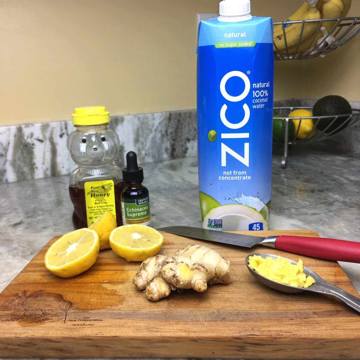 All the ingredients for a vitality ginger shot.