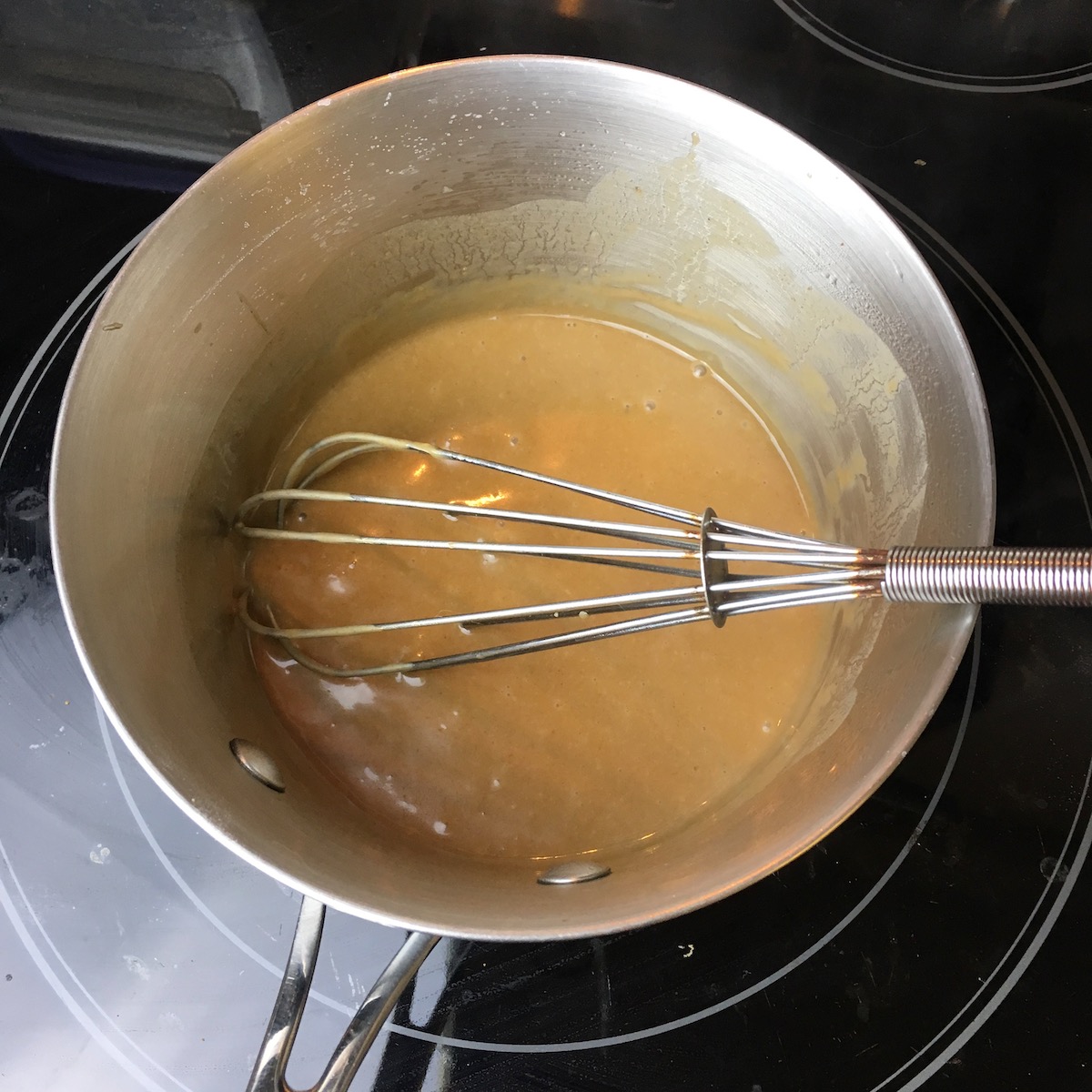 Whisking the caramel sauce! 