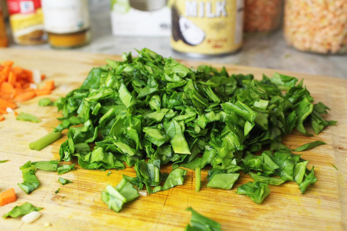 Chopped up spinach.