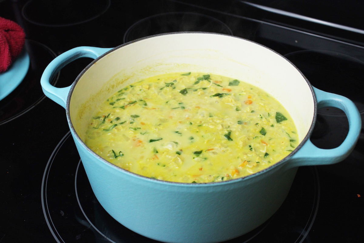 Just added the spinach and am simmering for a bit longer.