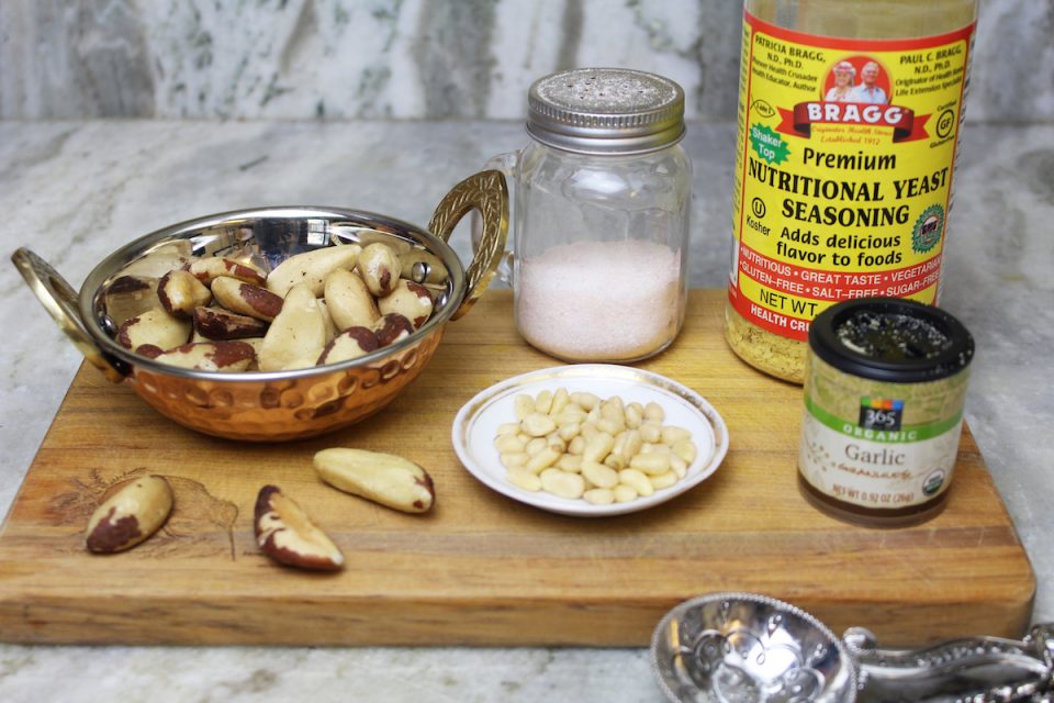 Ingredients for vegan brazil nut parmesan.