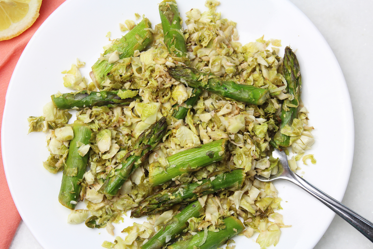 Vegan Lemon Roasted Asparagus and Brussels Sprouts