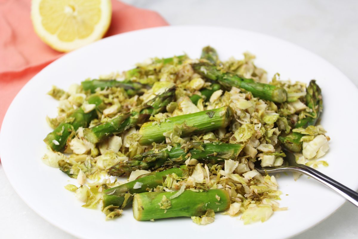 Vegan Lemon Roasted Asparagus and Brussels Sprouts