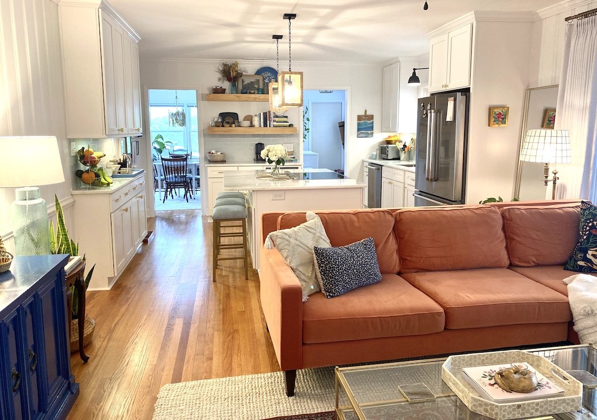 View from the den to kitchen. 